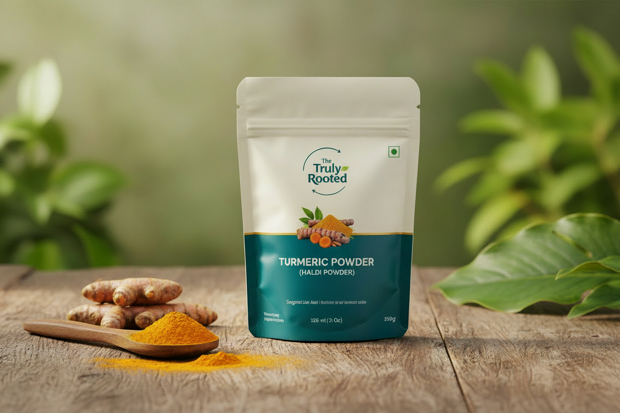 The Truly Rooted Turmeric Powder - no Hindi text